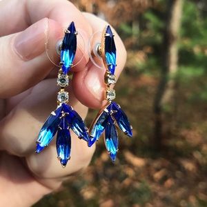 1980’s Bright Blue Rhinestone & Crystal Earrings